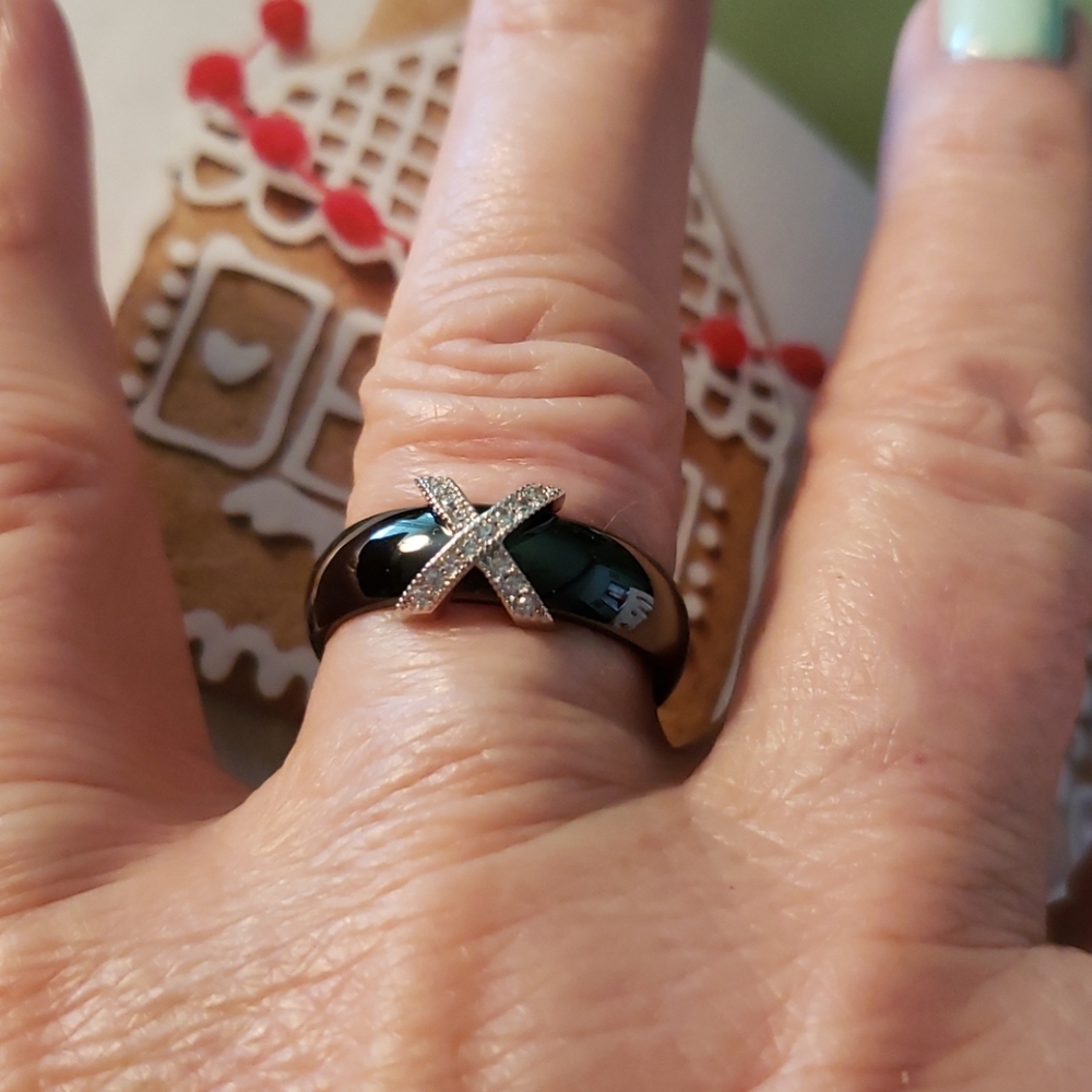 Black Ceramic Crystal Ring - image 2